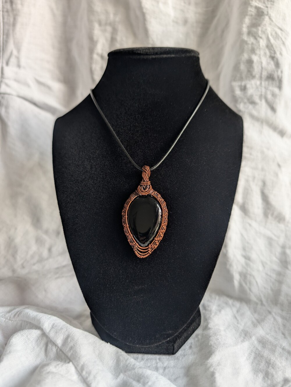 Black Onyx | Copper Wire Wrapped Pendant | Artisan Necklace Boho | Handmade